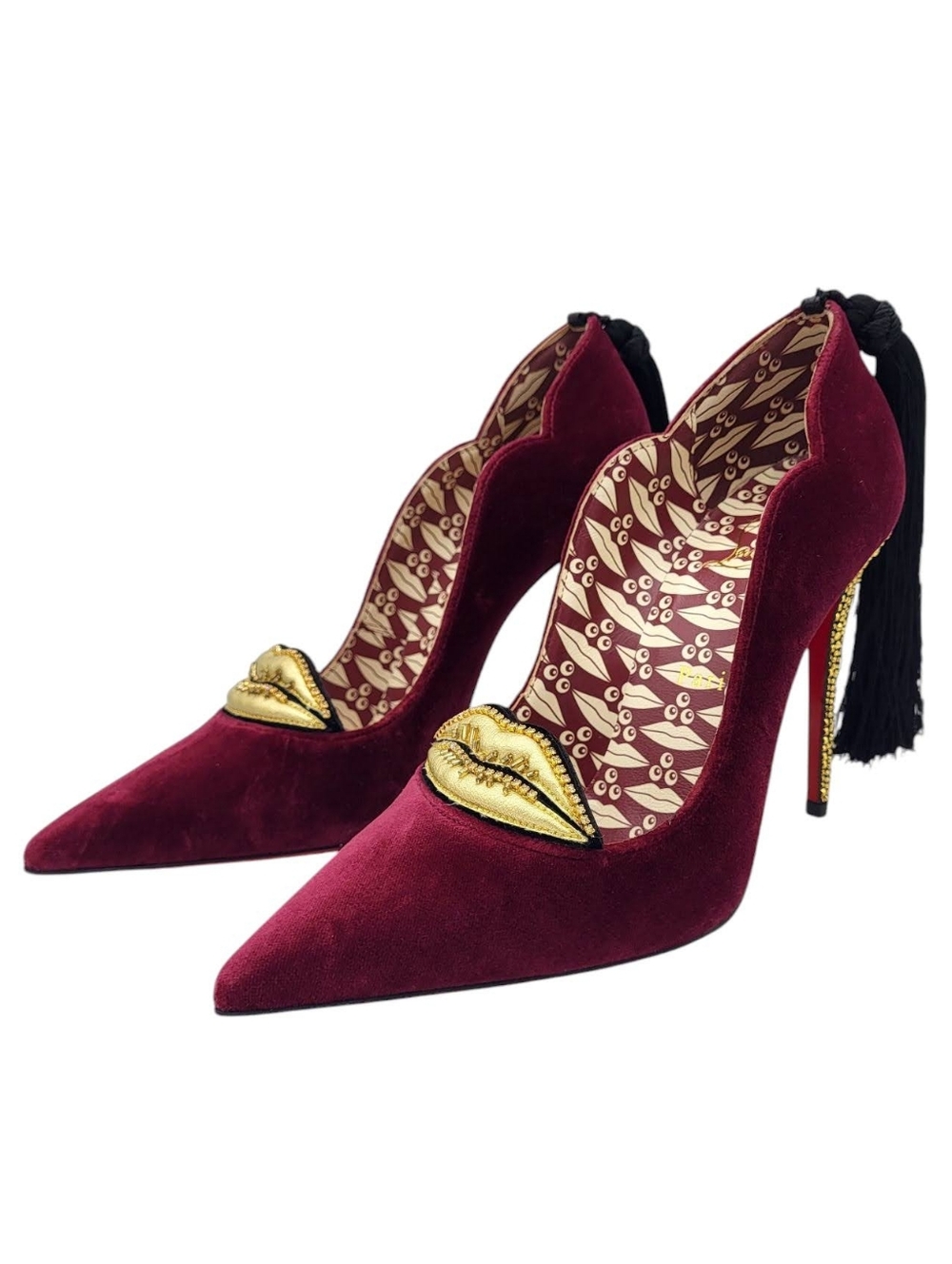 Christian Louboutin Hot Chick 100 Kiss Velvet Tassel Pumps Loubi Mystery 38.5